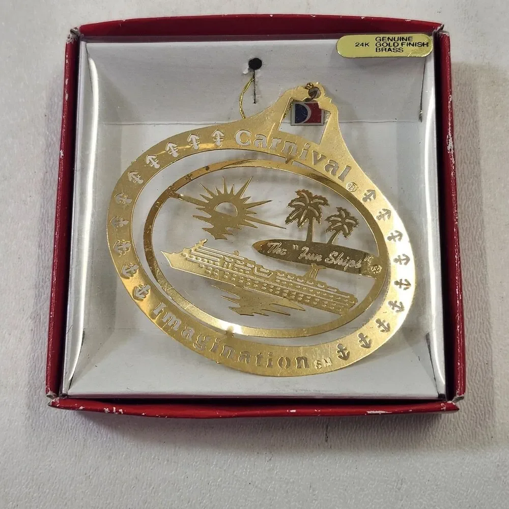 Carnival Cruise Imagination Gold Finish Brass Ornament Christmas Tree Fun Ship